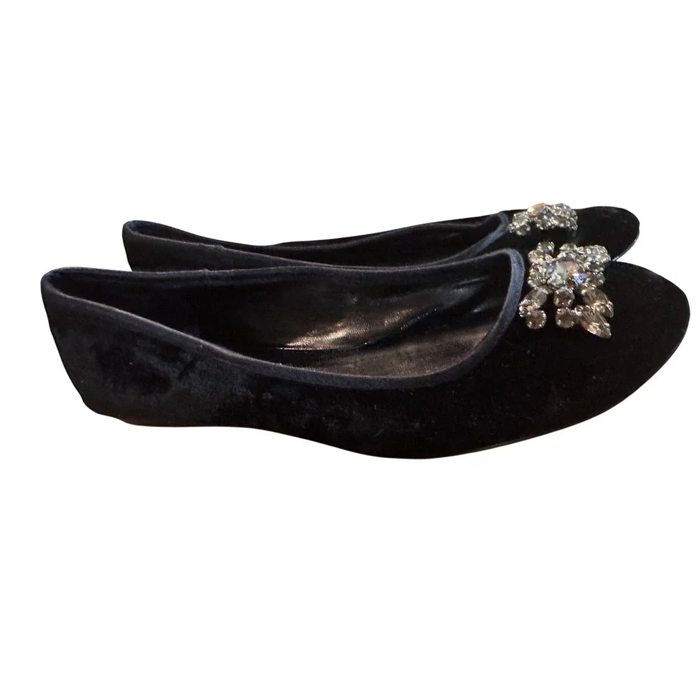 Lauren Ralph Lauren Black‎ Velvet Rhinestone Ballet Flats Shoes Women Size 9.5